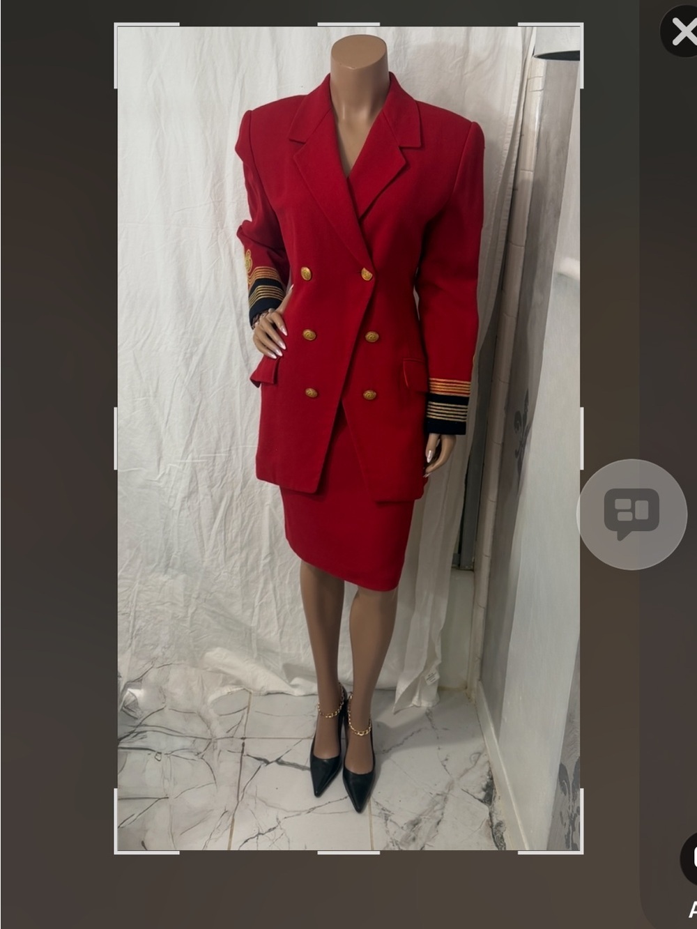 Womens Red Double-Breasted Blazer with Gold Button & Trim☑️ - Picture 7 of 15